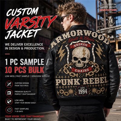 Custom Made Punk Style Men's Leather Jacket, Applique, Cowhide