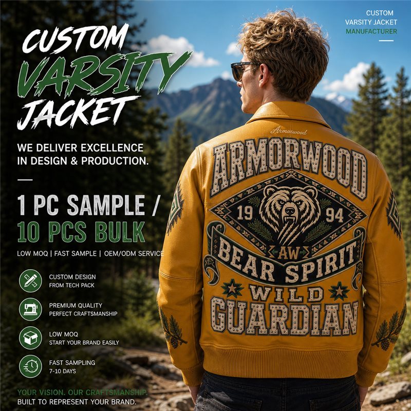 Bespoke Men's Rhinestone Genuine Leather Varsity Jacket