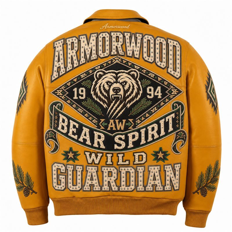 Custom Men's Luxury Applique Embroidery Bomber Jacket, Genuine Leather