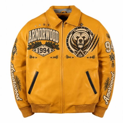 Custom Men's Luxury Applique Embroidery Bomber Jacket, Genuine Leather