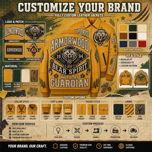 Custom Men's Luxury Applique Embroidery Bomber Jacket, Genuine Leather