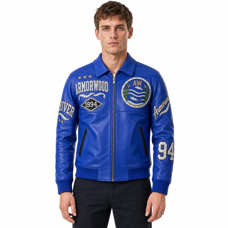Custom Leather Jacket for Men with Embroidered Patches