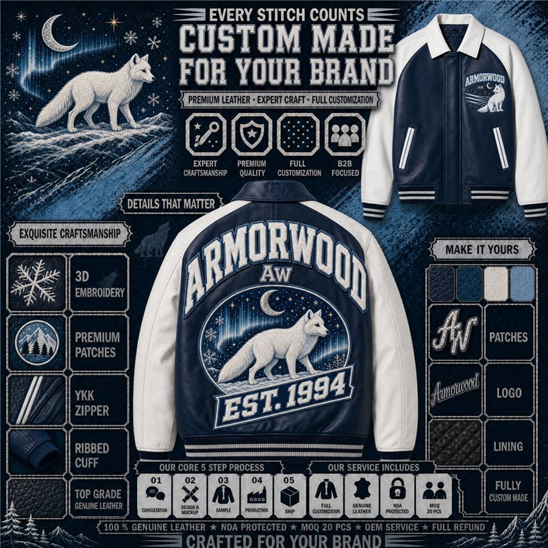 Custom Chenille Embroidery Leather Aviator Jacket