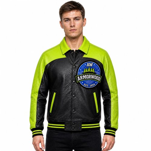 Custom Patchwork Chenille Embroidered Patch Design Varsity Jacket, Genuine Leather