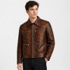Custom Men's Red Cowhide Leather Biker Jacket with Printed Detailing
