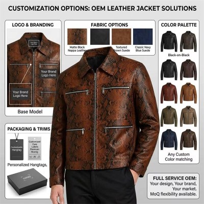 Custom Men's Red Cowhide Leather Biker Jacket with Printed Detailing