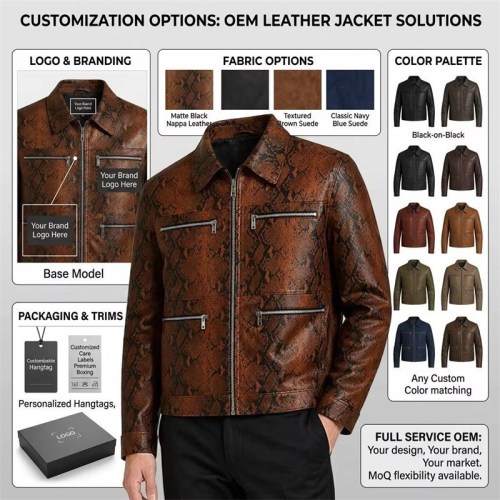 Custom Men's Red Cowhide Leather Biker Jacket with Printed Detailing
