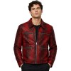 Custom Men's Red Cowhide Leather Biker Jacket with Printed Detailing