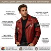 Custom Men's Black & Red Leather Biker Jacket with Embroidered & Applique Detailing