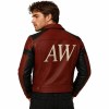 Custom Men's Black & Red Leather Biker Jacket with Embroidered & Applique Detailing