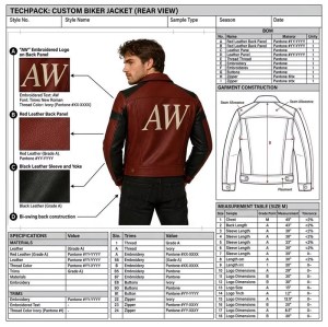 Custom Men's Black & Red Leather Biker Jacket with Embroidered & Applique Detailing