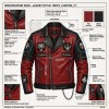 Custom Men's Black & Red Leather Biker Jacket with Embroidered & Patchwork Detailing