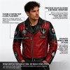 Custom Men's Black & Red Leather Biker Jacket with Embroidered & Patchwork Detailing