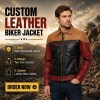 Custom Men's Black & Tan Leather Biker Jacket with Two Tone Detailing