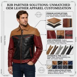 Custom Men's Black & Tan Leather Biker Jacket with Two Tone Detailing