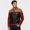 Custom Men's Black & Tan Leather Biker Jacket with Two Tone Detailing