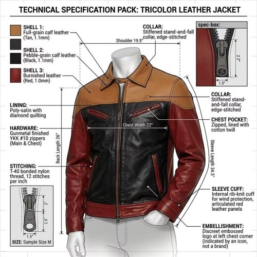 Custom Men's Black & Tan Leather Biker Jacket with Two Tone Detailing