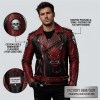 Custom Men's Black & Red Leather Biker Jacket with Studded Detailing