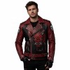 Custom Men's Black & Red Leather Biker Jacket with Studded Detailing