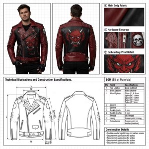 Custom Men's Black & Red Leather Biker Jacket with Studded Detailing