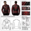 Custom Men's Black & Red Leather Biker Jacket with Studded Detailing