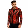 Custom Men's Red Leather Biker Jacket with Distressed Detailing