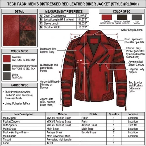 Custom Men's Red Leather Biker Jacket with Distressed Detailing