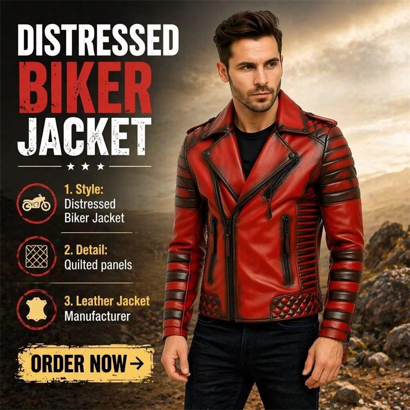 Vintage Red Biker Jacket OEM
