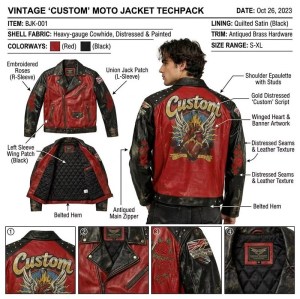 Custom Men's Leather Biker Jacket with Studded & Printed Detailing