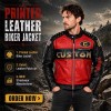 Custom Men's Leather Biker Jacket with Studded & Printed Detailing