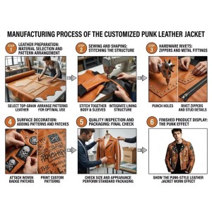 Custom Men's Orange Leather Biker Jacket with Studded & Patchwork Detailing, Punk Rock & Rocker