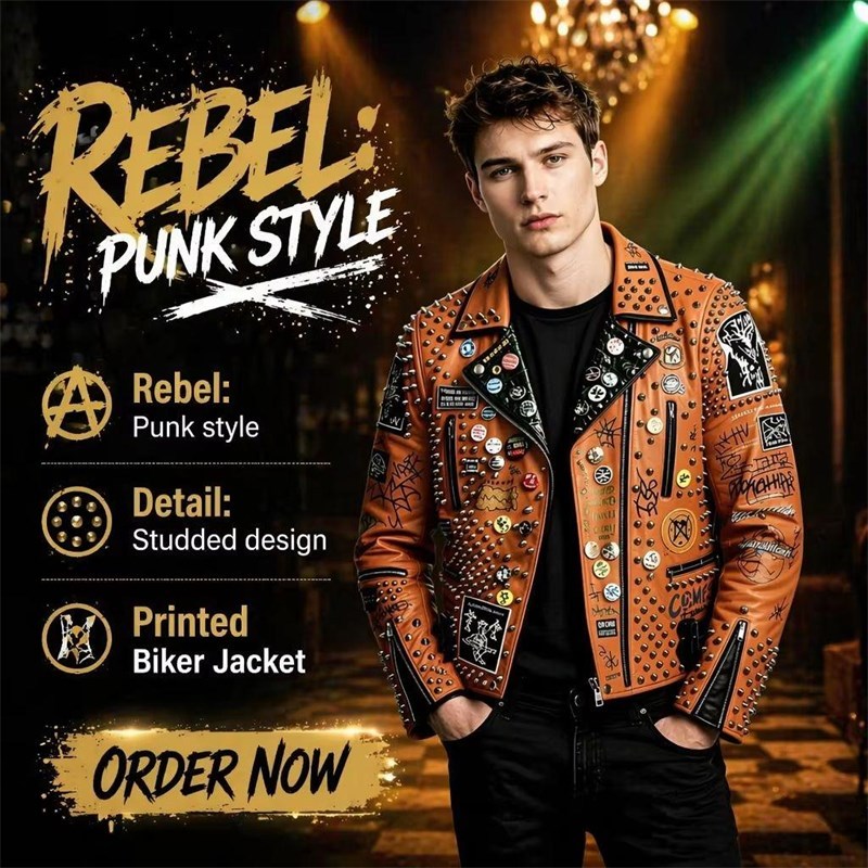 Punk Biker Leather Jacket OEM