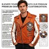 Custom Men's Orange Leather Biker Jacket with Studded & Patchwork Detailing, Skull & Punk Rock