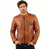 Custom Men's Orange Leather Biker Jacket with Patchwork & Quilted Detailing, Skull & Streetwear