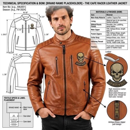 Custom Men's Orange Leather Biker Jacket with Patchwork & Quilted Detailing, Skull & Streetwear