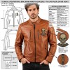 Custom Men's Orange Leather Biker Jacket with Patchwork & Quilted Detailing, Skull & Streetwear