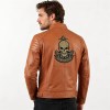 Custom Men's Orange Leather Biker Jacket with Patchwork & Quilted Detailing, Skull & Streetwear