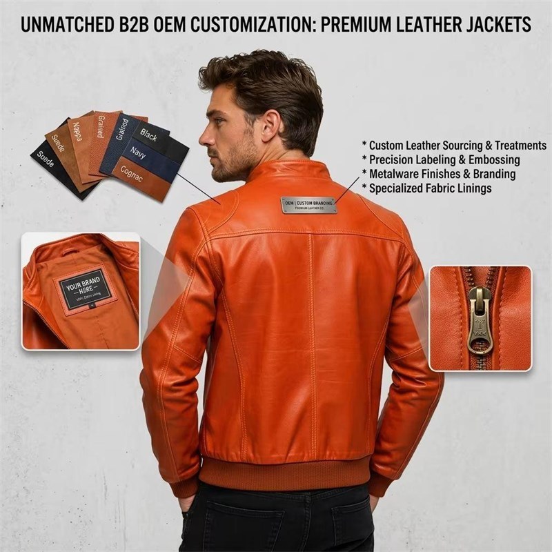 Custom Men's Orange Leather Biker Jacket, Vintage & Slim Fit