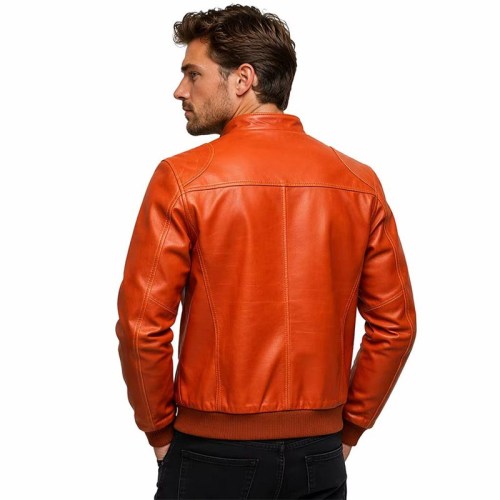Custom Men's Orange Leather Biker Jacket, Vintage & Slim Fit