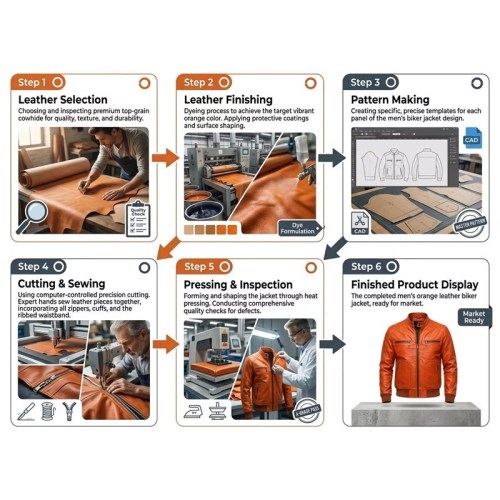 Custom Men's Orange Leather Biker Jacket, Vintage & Slim Fit