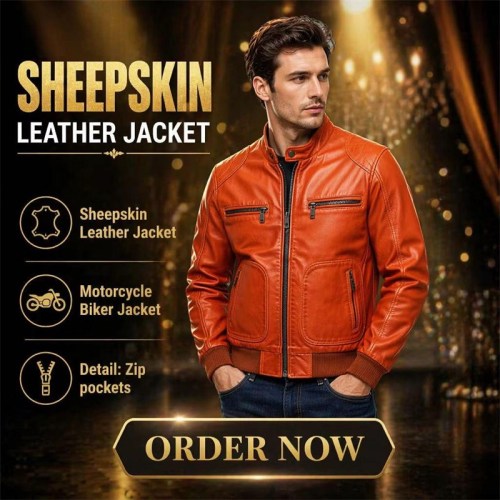 Custom Men's Orange Leather Biker Jacket, Vintage & Slim Fit