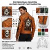 Custom Men's Orange Leather Biker Jacket with Studded & Spiked Detailing
