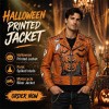 Custom Men's Orange Leather Biker Jacket with Studded & Spiked Detailing
