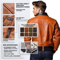 Custom Men's Black & Orange Sheepskin Leather Biker Jacket with Two Tone Detailing