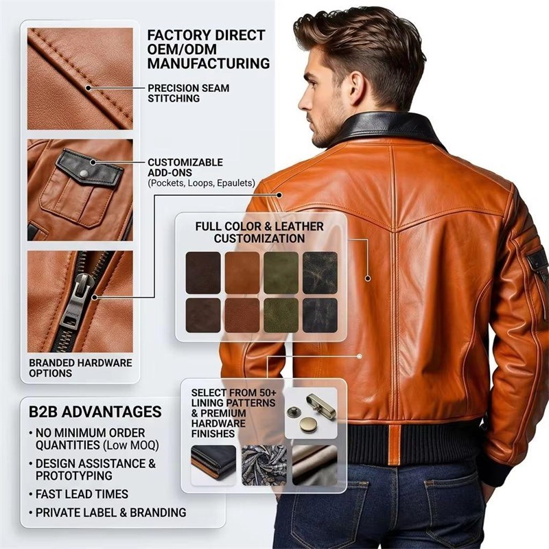 Custom Men's Black & Orange Sheepskin Leather Biker Jacket with Two Tone Detailing