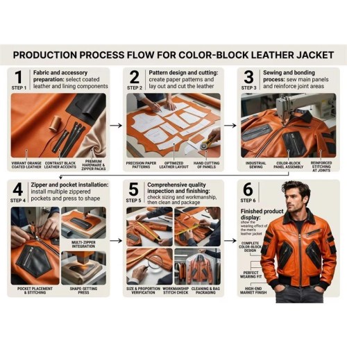 Custom Men's Black & Orange Sheepskin Leather Biker Jacket with Two Tone Detailing