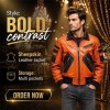 Custom Men's Black & Orange Sheepskin Leather Biker Jacket with Two Tone Detailing