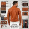 Custom Men's Orange Leather Biker Jacket with Patchwork & Quilted Detailing, Eagle