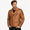 Custom Men's Brown Leather Biker Jacket with Quilted & Distressed Detailing, Vintage
