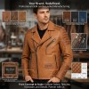 Custom Men's Brown Leather Biker Jacket with Quilted & Distressed Detailing, Vintage